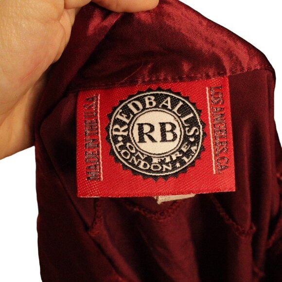 VTG Red Balls on Fire London LA Satin Feel Maroon Button Down Short Sleeve XL - Picture 6 of 7